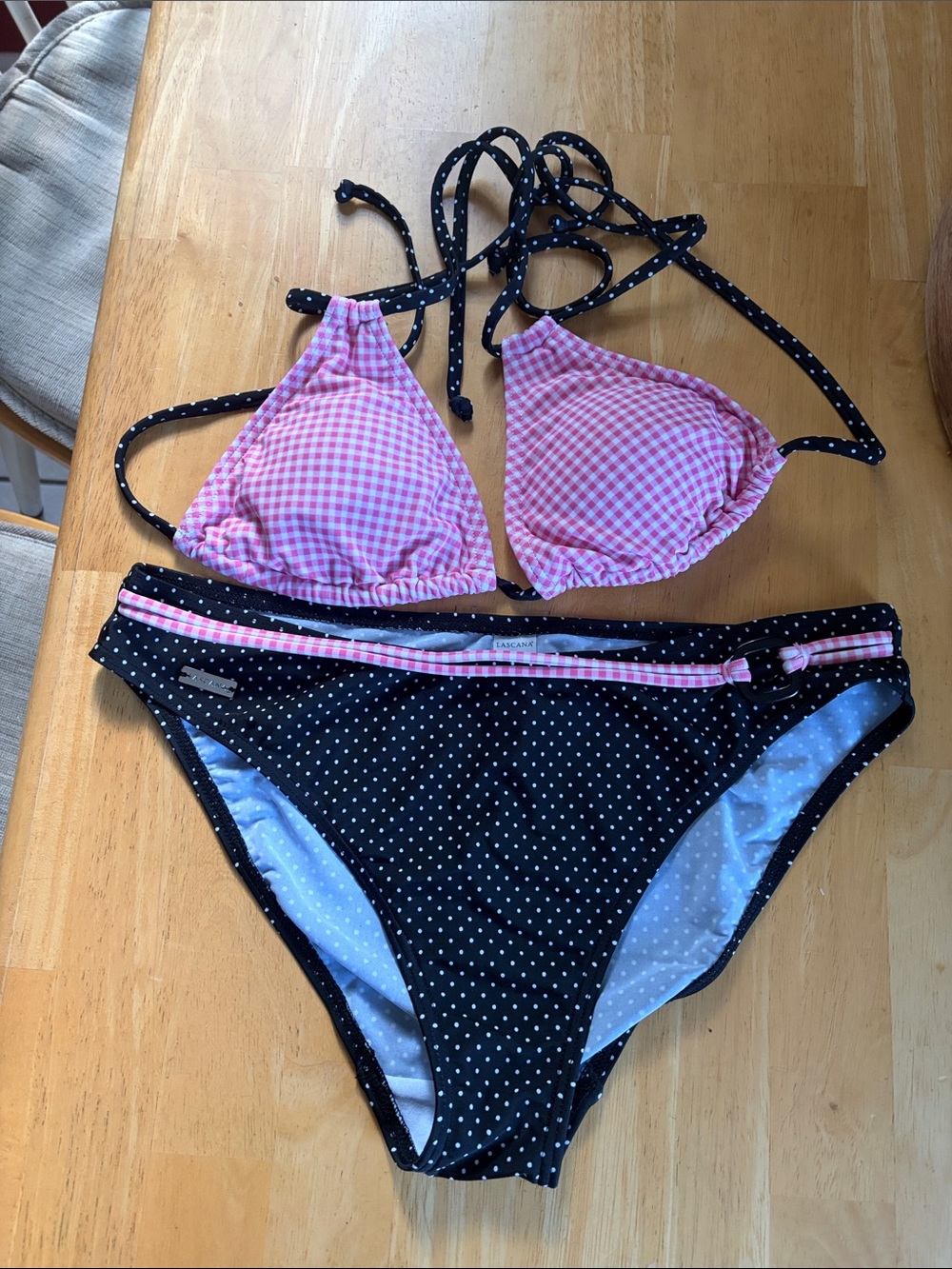 Women's Pink Gingham & Black Polka Dot Two-Piece Bikini